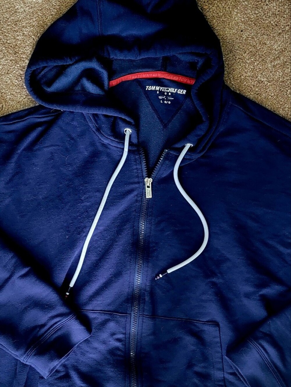 Tommy Hilfiger Womens Zip-up Hoodie W Red And White Accents Sz Large